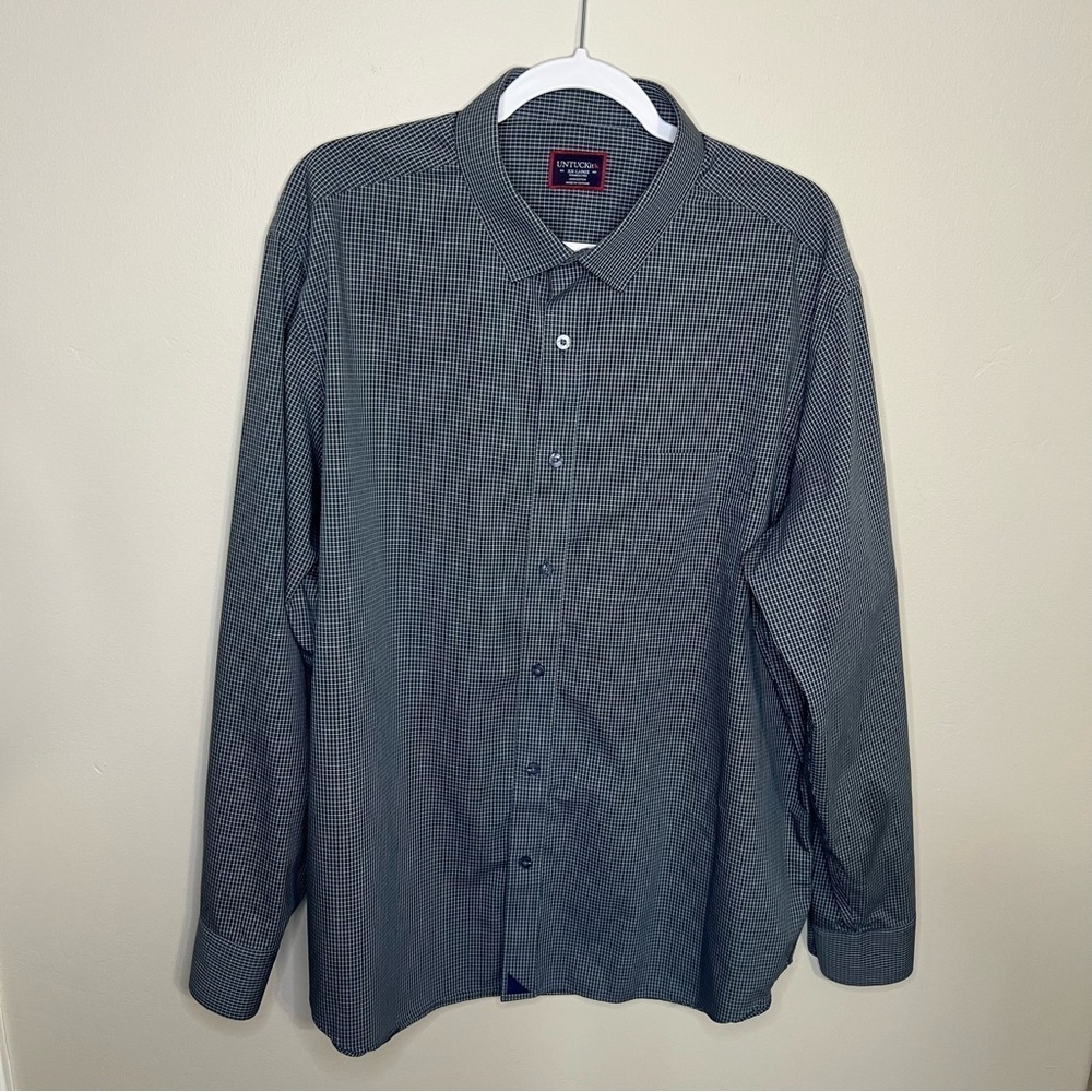 Untuckit Alessio Wrinkle Free Navy Plaid Button Up Shirt size XXL